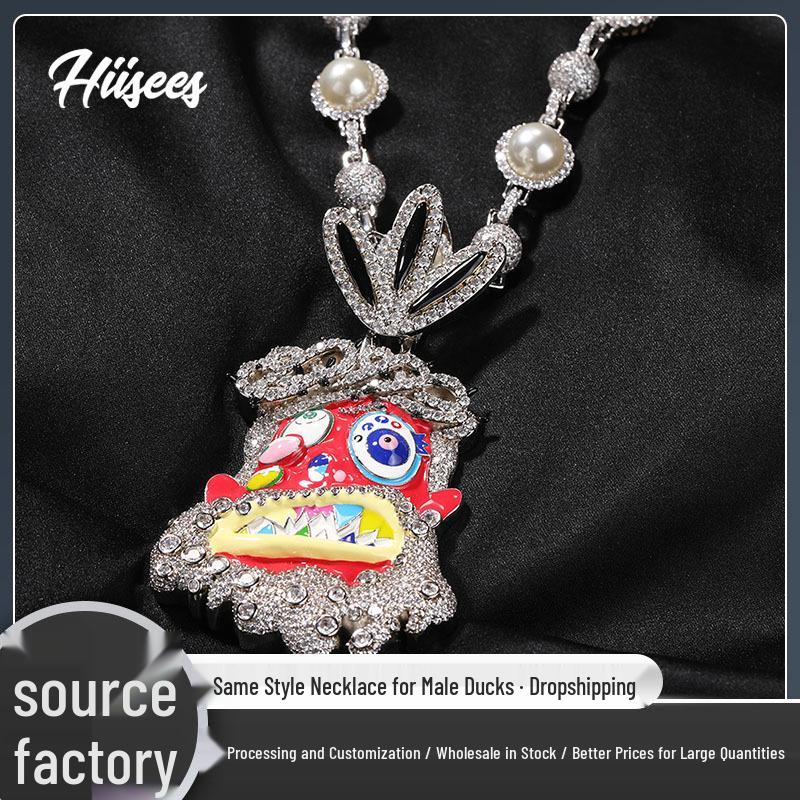 Unisex Hip Hop Drip Cartoon Pendant Necklace with Zircon