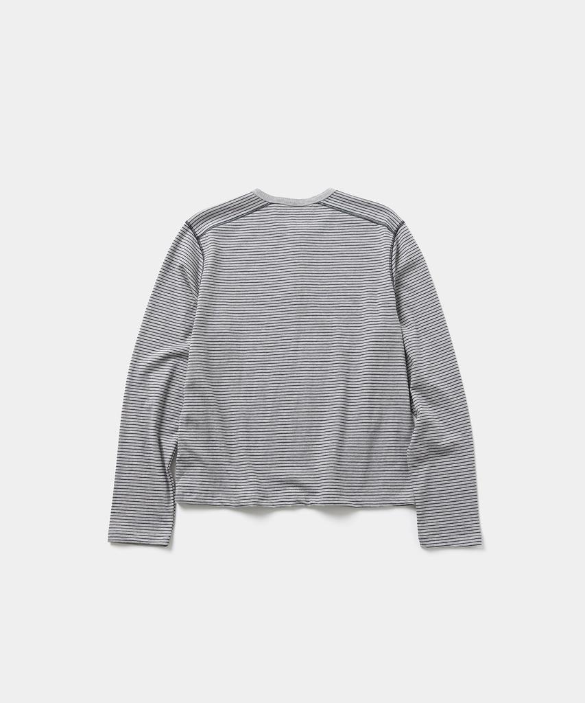 Laikeueomojeu Striped Henley Neck Long Sleeve_Gray