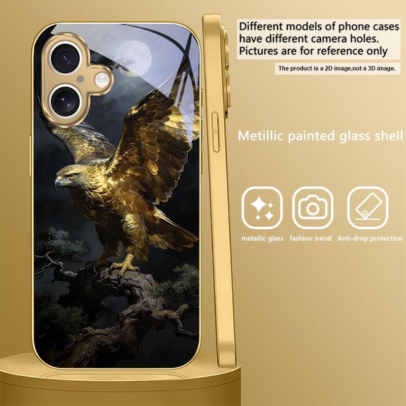 Golden Eagle with Wings For IPhone 17Pro Max 16 17 Pro 15 Pro 14 13 Plus 12 Mini 11Pro Max XR 16E 17 Air Golden glass phone case