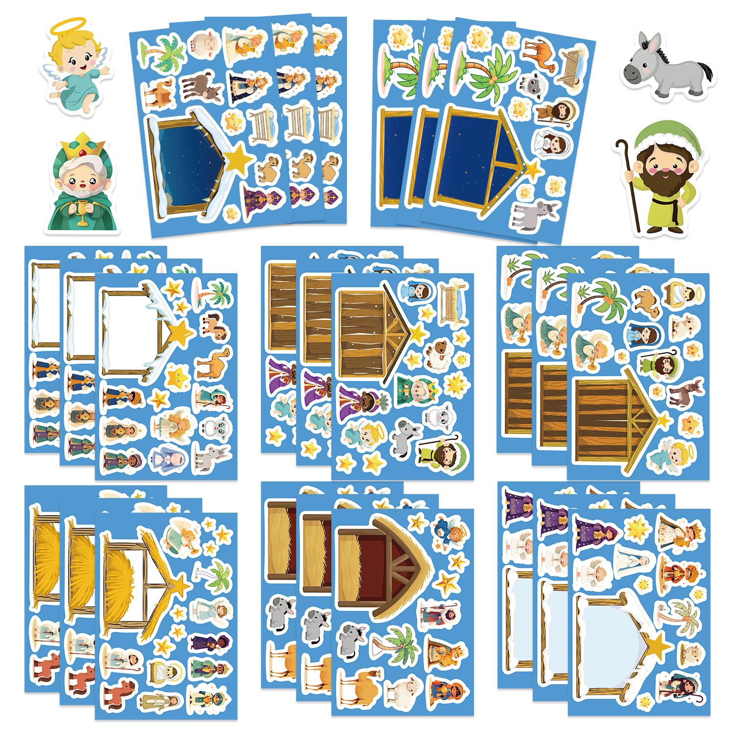 

8/16Sheets Cartoon Jesus Birth Scene Religion Graffiti Collage Decoration Phone Case Water Cup Skateboard Waterproof PVC Sticker 8 sheets per set