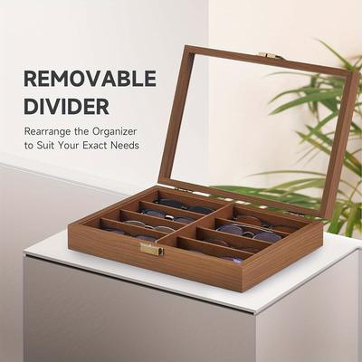 1pc 8 Grids Sunglasses Wooden Transparent Retro Storage Box with Latch, Velvet Display Cabinet,suitable for Women&men,lockable Multi Pair Glasses.