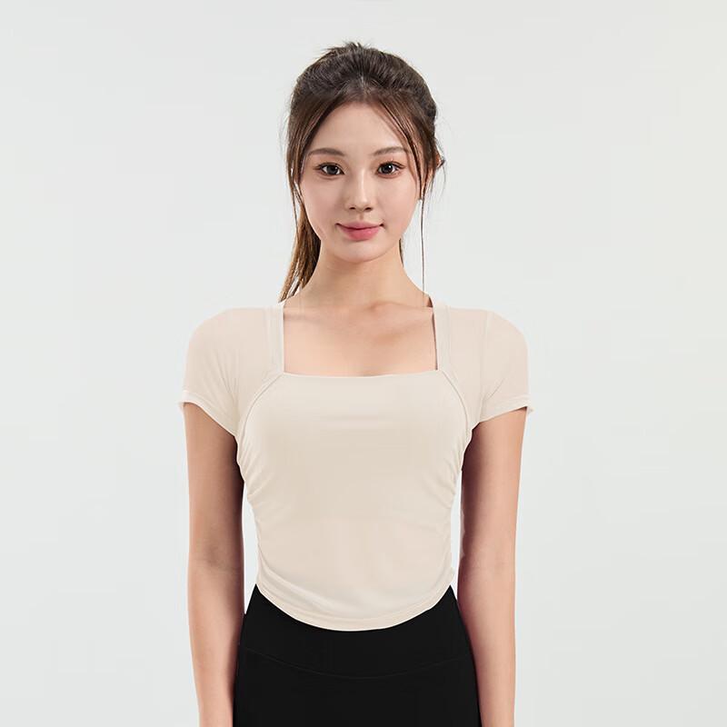 OEING Women s Mesh Faux Two-Piece Sports T-Shirt with Chest Pads S-XL