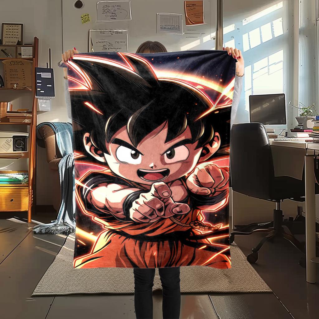 1pz Coperta in Flanella con Stampa Son Goku, Alta Qualità per Tutte le Stagioni, Decorazione per la Casa, Calore e Comfort, Perfetta per Regali di Natale