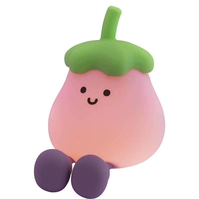 1Pc Cartoon Eggplant Night Light Bedroom Soft Light Eye Protection with Sleeping Atmosphere Silicone Light Three-speed Adjustment Delay Turn Off Light