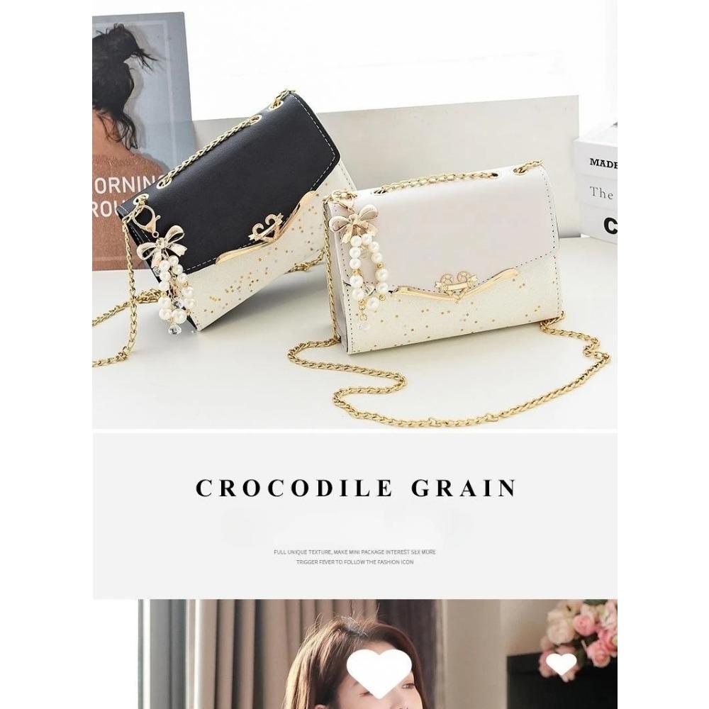 1PC Trendy Fashion Ladies Crossbody Small Square Bag Girls Shoulder Bag Cross Square Tassel Pendant Sequin Embellished PU Polyester