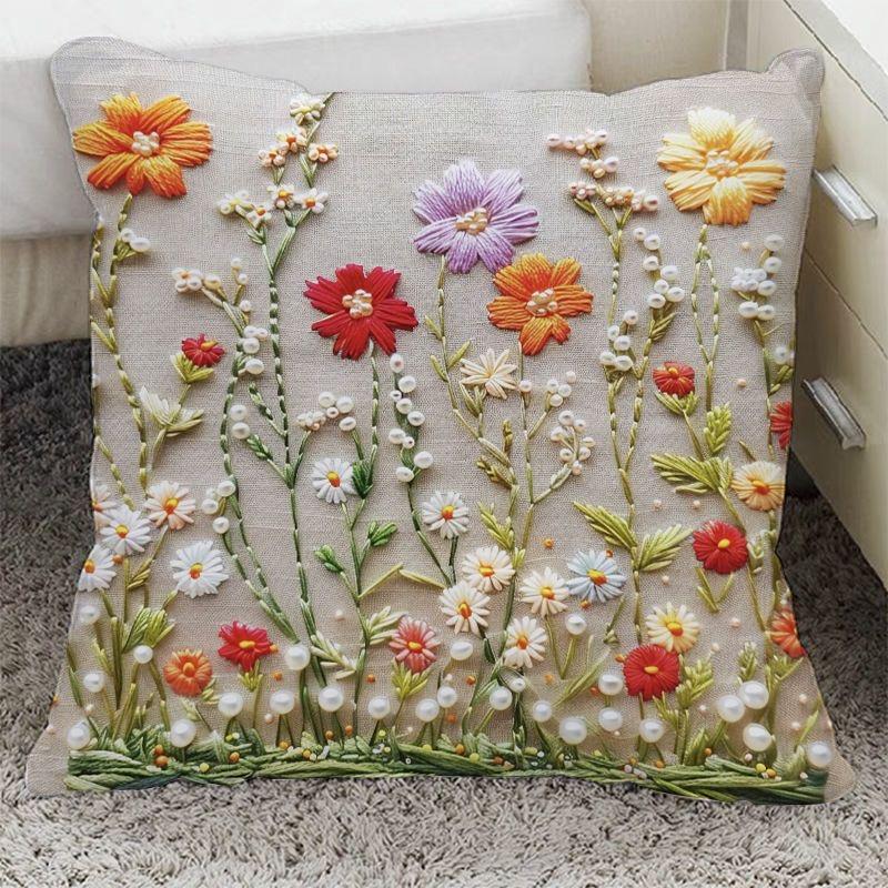 Funda de almohada de floración rica con adorno de flor tridimensional Funda de almohada Decoración de sofá para el hogar Funda de cojín Almohada de mesita de noche