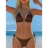 Women's Solid Color Beaded Lace-Up Bikini Set, Sexy Two-Piece Swimwear