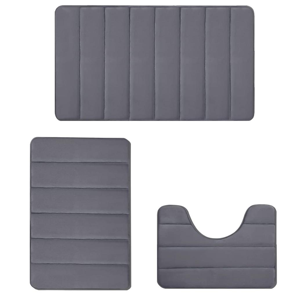 Memory Foam Bathroom Rug Set 3 Piece, Non Slip Extra Soft Absorbent Bath Mats, Machine Washable & Dry Toilet Mat Sets For Bathroom Floor