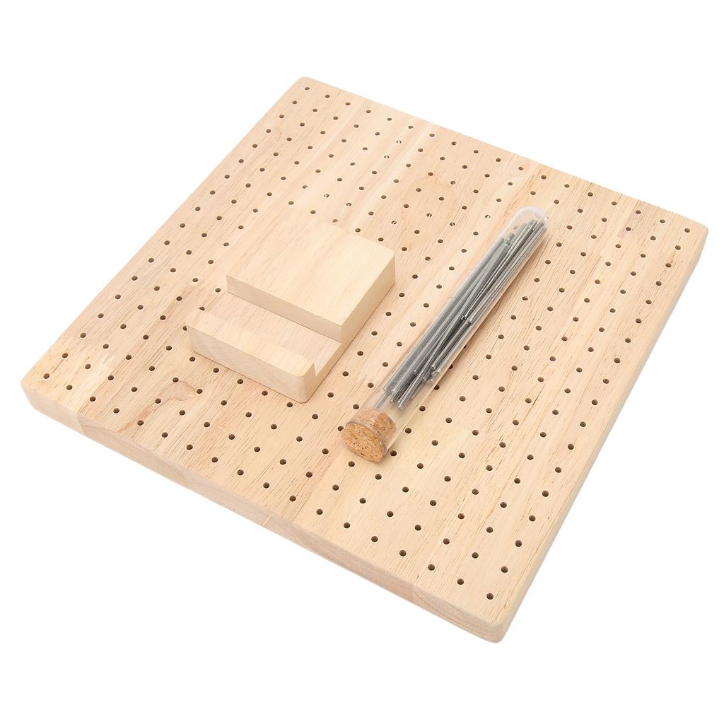 Wooden Blocking Board 324 Holes Polished Rubber Wood Handcrafted Knitting Board with Steel Pins Needles for Crocheting
