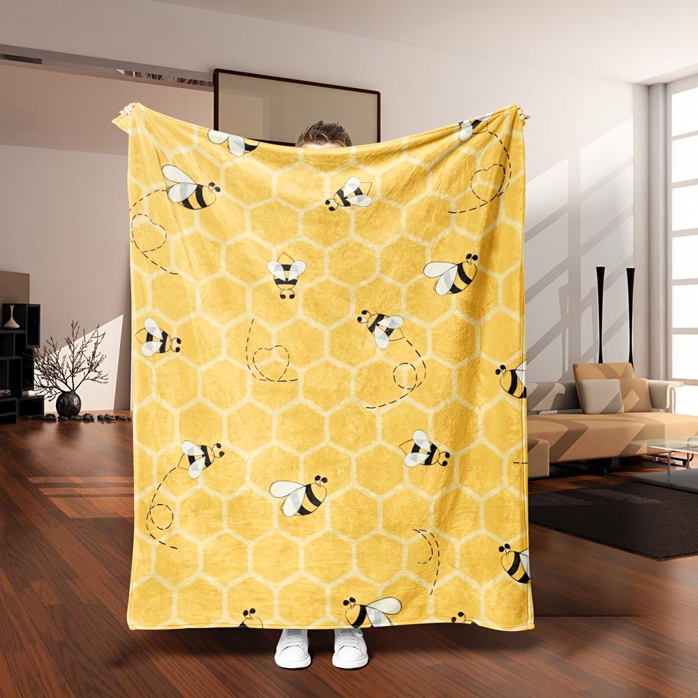 Vintage Yellow Bee Flannel Blanket - Soft Digital Print | All-Season | Napping/Camping/Travel/Home Decor & Gift