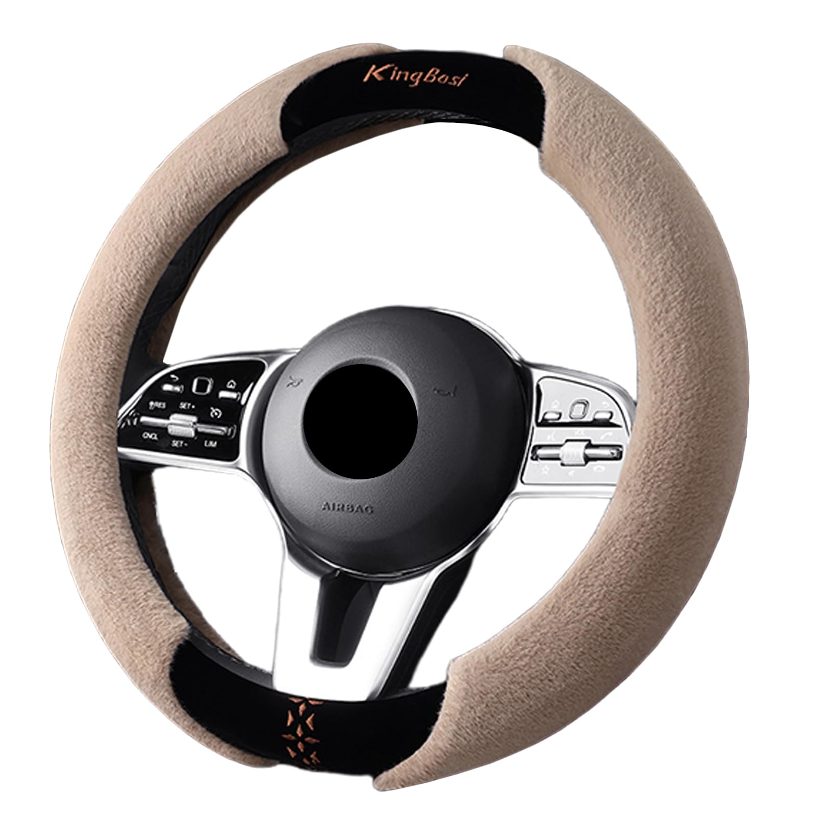 ontto Round Steering Wheel for Kei and Mink Velvet Faux Mink Winter Easy and Cold Weather Universal Round Car Interior Brown Cover, 37-38cm, Medium,