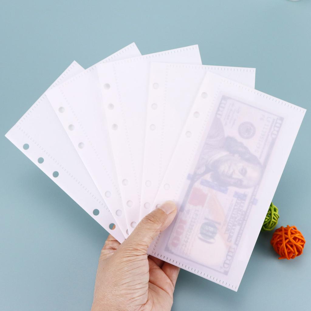 A6 5Pcs Colorful Binder Pockets Binder Zipper Folders for 6Ring Notebook Divider Page Waterproof PVC Leaf Document Filing Bag