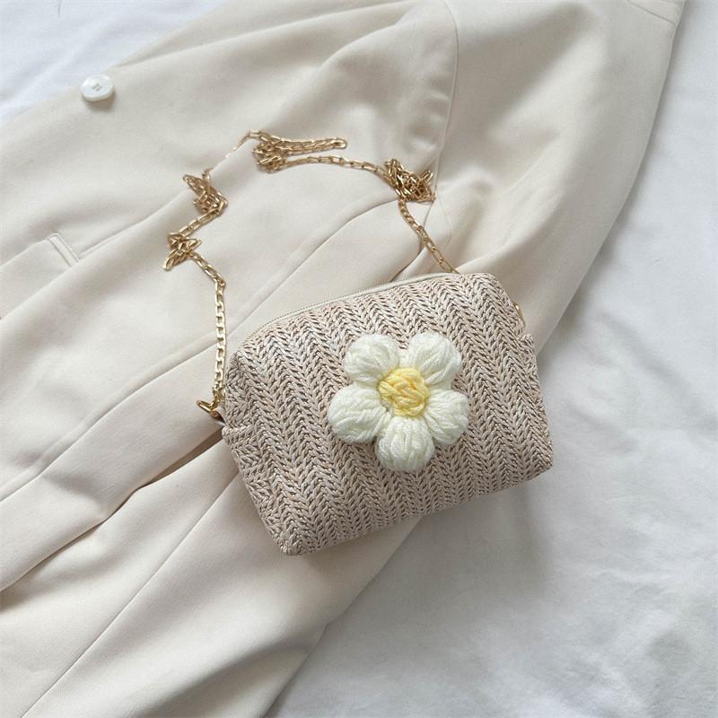Trendy Medium Sized Woven Crossbody Bag For Women Featuring Cute Design And Soft Texture OffWhite