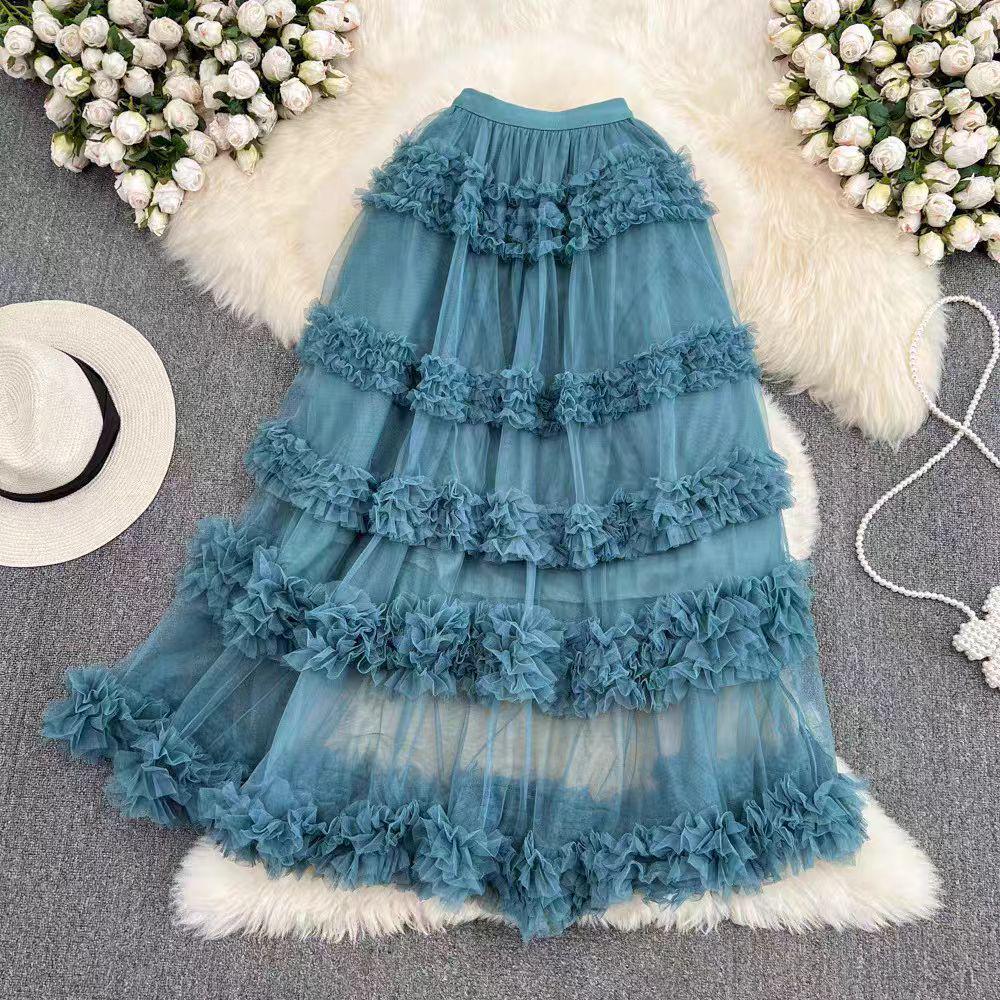 

Универсальное платье А-силуэта с высокой талией из длинного тюля – Однотонное многослойное пышное платье One Size