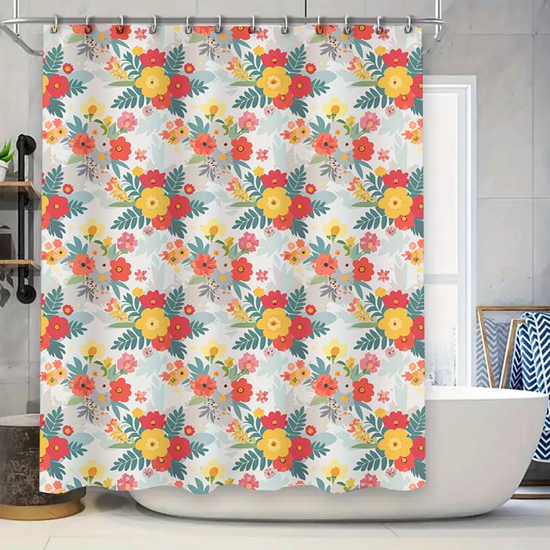 

Blossoming Shower Curtain Floral Print Waterproof Bathroom Decor Vivid Colorful Bath Shelves Tarp Modern Style Home Decoration W W60H190(CM)-1 Pcs