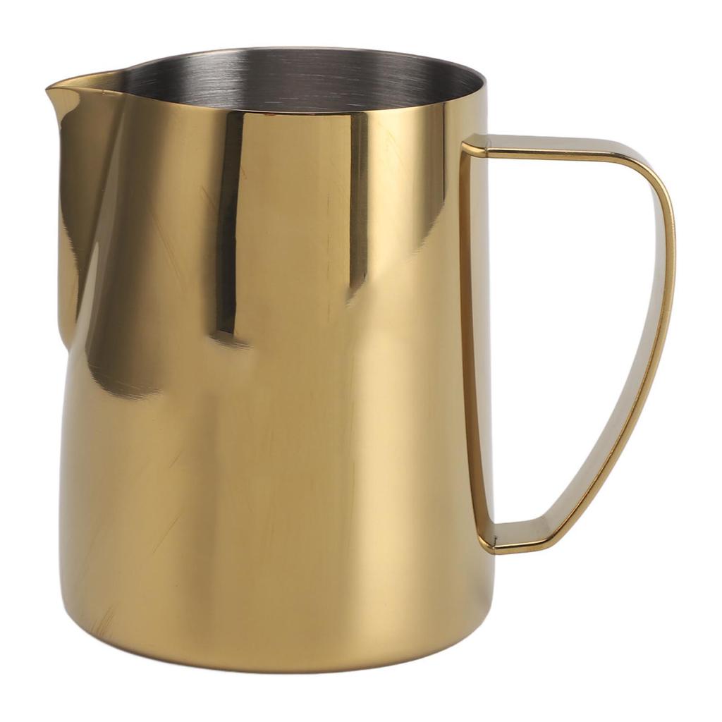 Milk Frothing Pitcher 304 Stainless Steel Coffee Steaming Pitcher Multipurpose Coffee Milk Cup for Home Golden 600ml