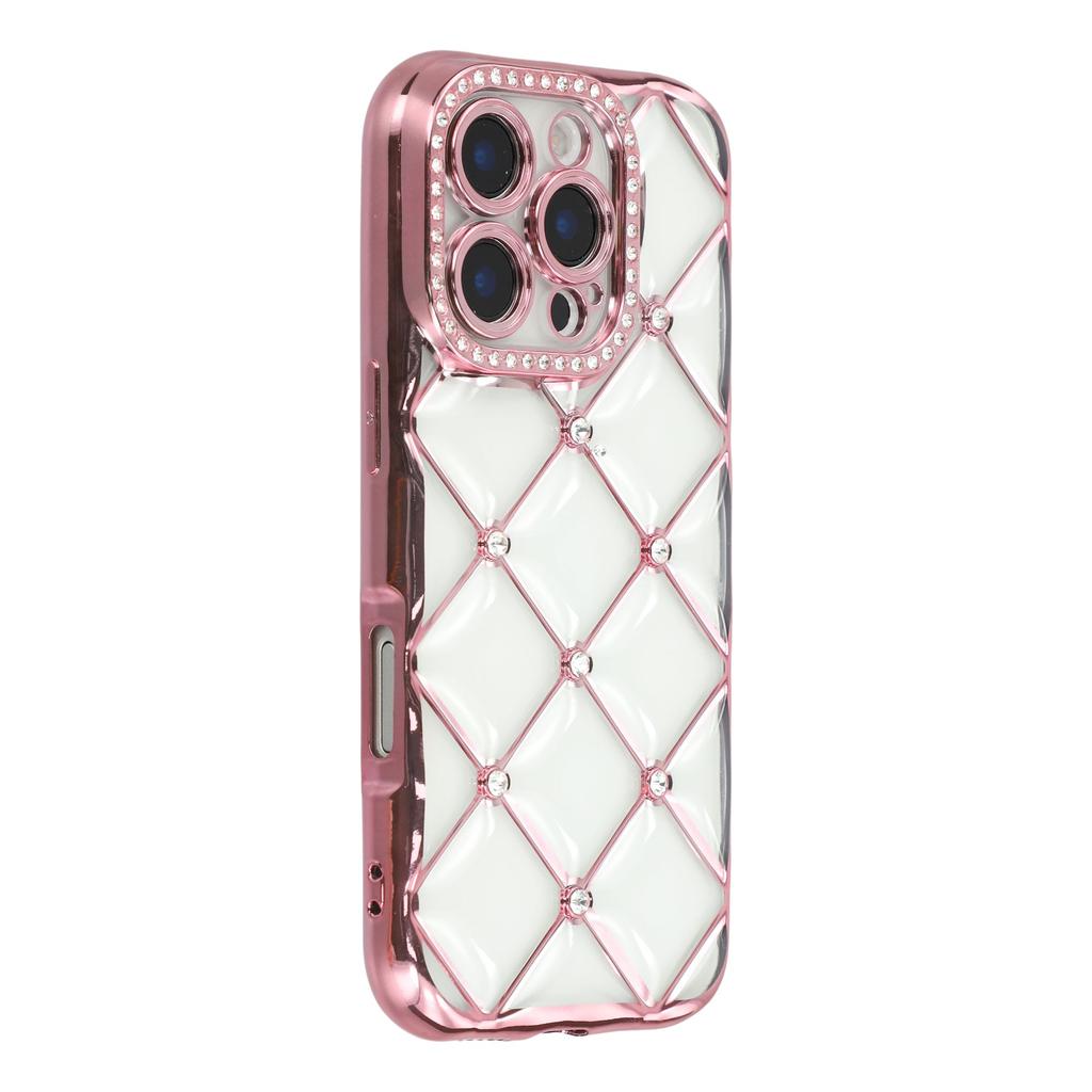 For iPhone 16 Pro Max Case Rhinestone Decor Electroplating TPU Phone Cover