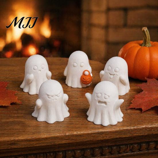Halloween Desk Ornaments 5Pcs Ghost Decorations, Cute Miniature Figurines, 3D Printed Desktop Holiday Blind Box Toys Decor for Party Supplies,