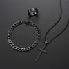 Ensemble 3 pièces Homme Acier Inoxydable Métal Pendentif Croix Chaîne Collier Bracelet Bague Ensemble de Bijoux Mâle Hip Hop Accessoires de Port Quotidien