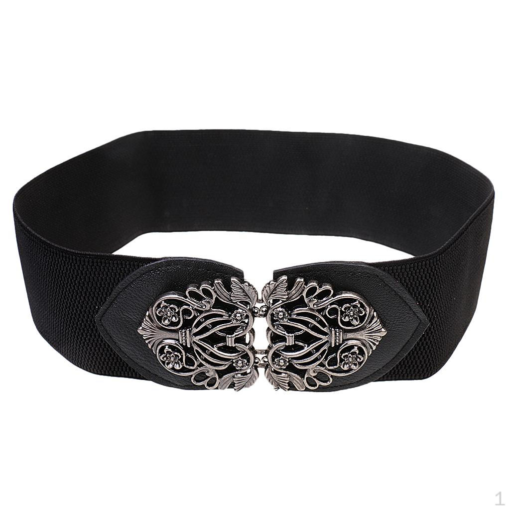 PU Leather Wide Waist Belt with Elastic Buckle Costume Jewelry Accessories
