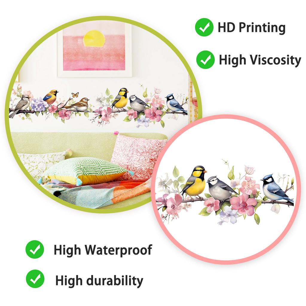 Watercolor Floral Bird Butterfly Wall Sticker Self-Adhesive Removable Bedroom Living Room Bedside Home Decor Art
