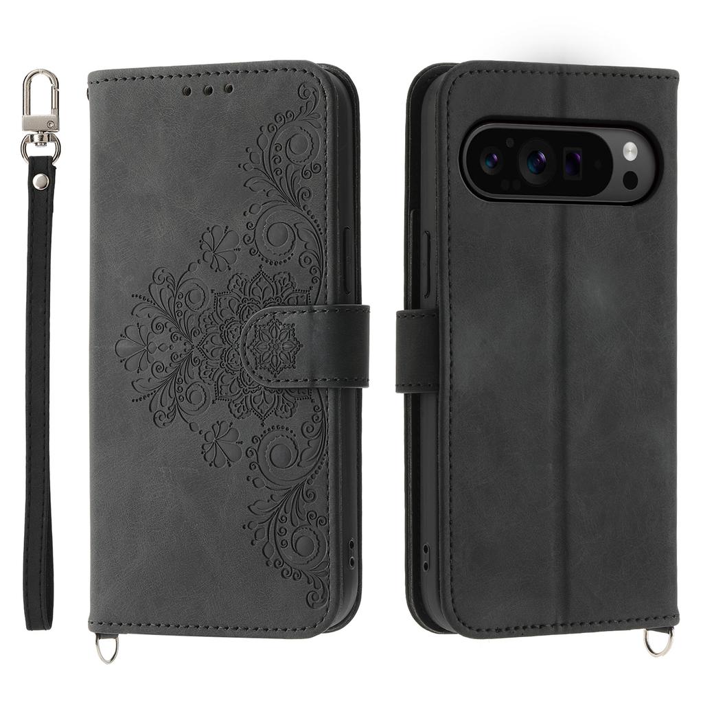 For Google Pixel 9 Pro XL Leather Case Flower Pattern Phone Protector with Multiple Card Slots