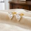 Effie Queen 925 Pure Silver 14k Gold 0.5-2ct Water Drop Zirconia Stud Earrings Ideal Jewelry for Women Banquet Party Gift LZE02