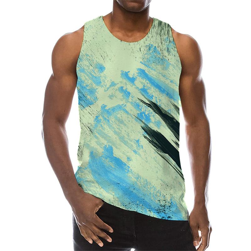 Multi Color 3D Print Tank Top For Men Summer Sports Gym Fitness Sleeveless Vest Tops Art Psychedelic Pigment Pattern T-shirt