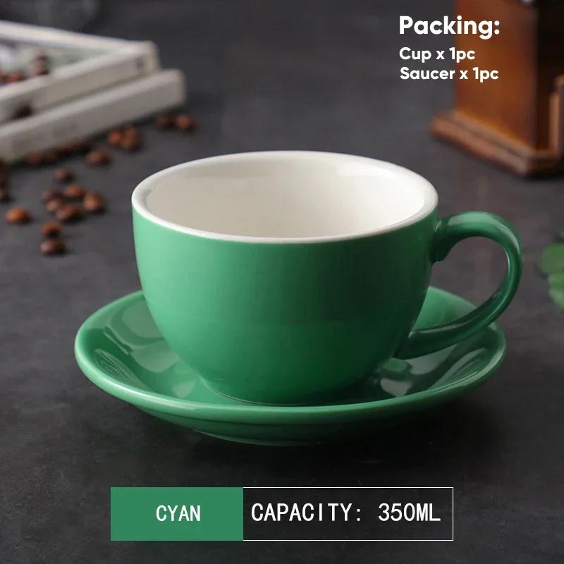350ml Latte Cups Ceramic Coffee Cup and Saucer Set Pottery Breakfast Milk Mug Afternoon Teacup Porcelain Water Mugs Wholesale