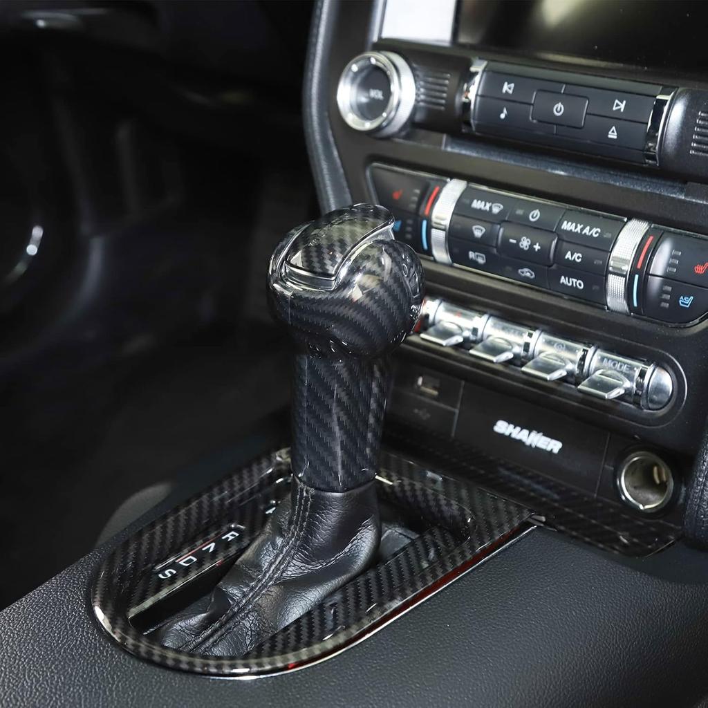 RT-TCZ Carbon Fiber Gear Shift Knob Cover Trim Interior Accessories for Ford Mustang 2015 2016 2017 2018 2019 2020 2021
