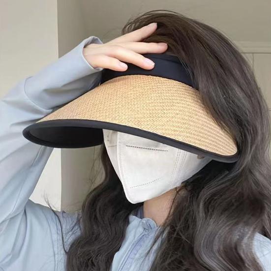 Summer Lightweight Sun Hat with And Rear Hat Foldable Straw Hollow Top Headband