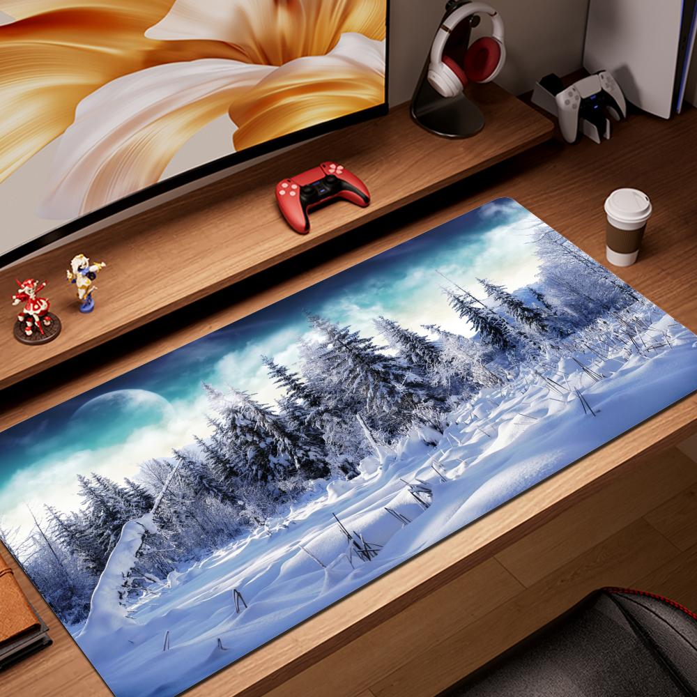 Mauspad Gamer Computer Neu Benutzerdefiniert Zuhause Tastaturmatte Mausmatte Schreibtischmatten Laptop Teppich Anti-Rutsch Mauspad Wald Schneelandschaft
