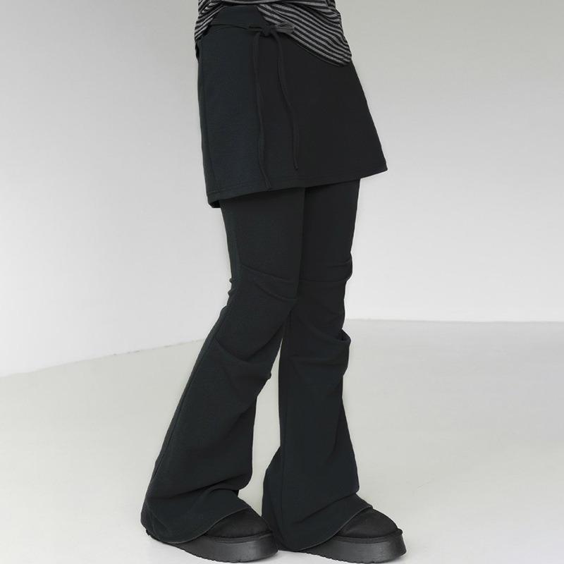 Women's Retro False Two-piece Micro Trousers Trouser Skirt Design Sense of Pure Colour Pleated Slim Thin Fashion Casual Trousers