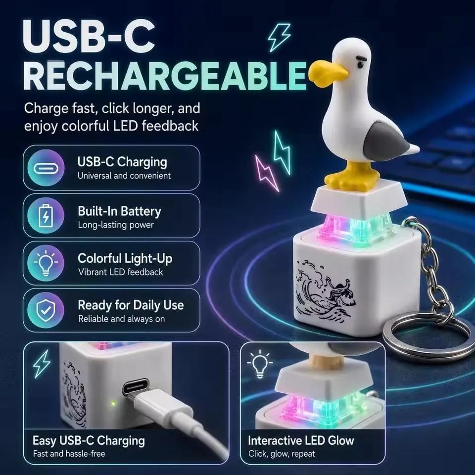 Keycap Keychain Luminous Sounding Stress Relief USB Clicky Creative Fidget Toy Portable Electronic Pendant For Adult