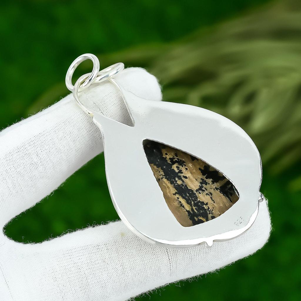 925 Silver Honey Dendrite Opal Stone Wife Handmade Bezel Wedding Pendant Jewelry