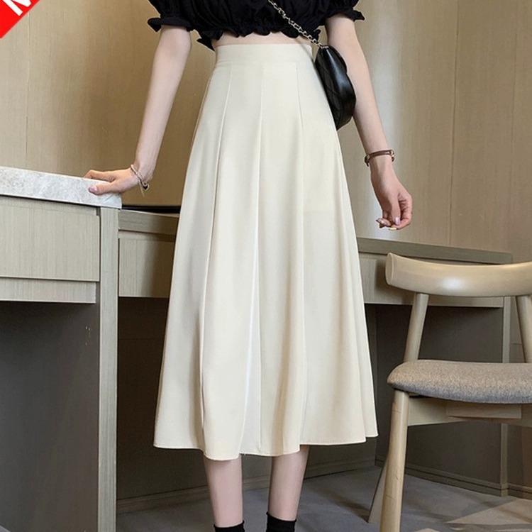 

2025 Slimming High Waist A-Line Midi Skirt - Beige/Black M бежевый
