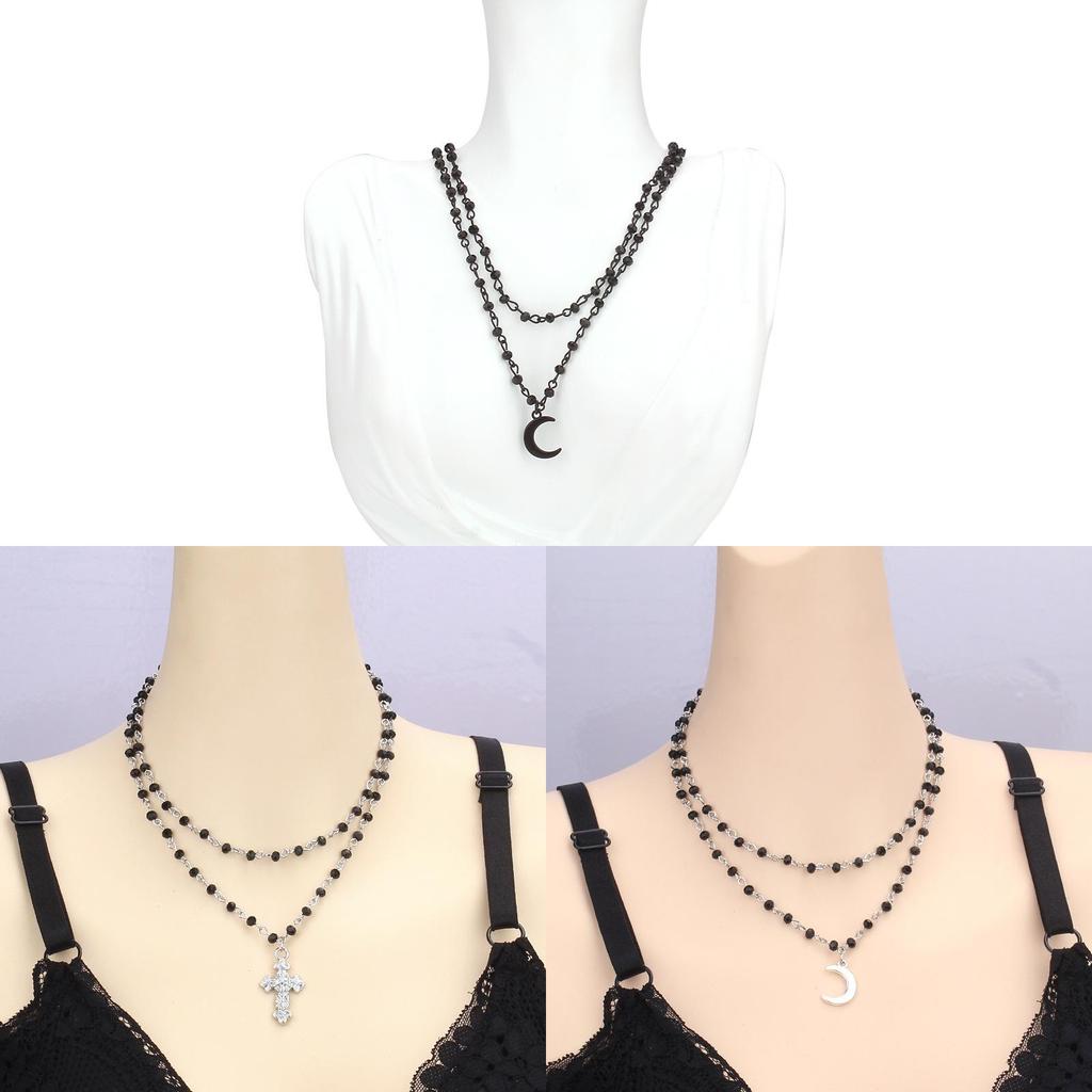 Halloween Gothic Cross Necklace With Multilayer Alloy Chain For Men Women