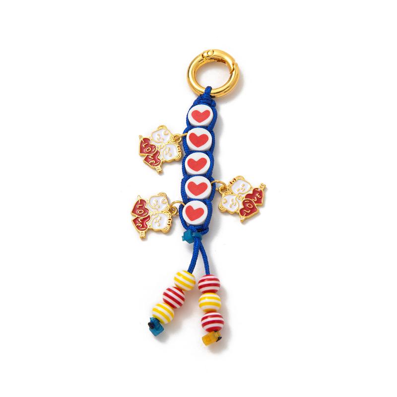 Trendy Love Cherry Keychain Ins Style Colorful Woven Rope Keyring Bag Charms Handbag Hanging Decoration Keycord Gifts