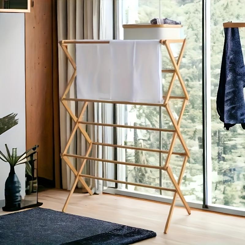 Collapsible Bamboo Drying Rack Portable Laundry Drying Rack Space-Saving Clothes Rack for Air-Drying Towels Indoor & Outdoor