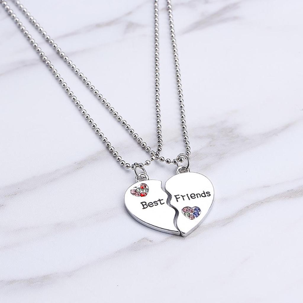2Pcs Fashion Jewelry Best Friends Heart Letter Pendant Necklaces