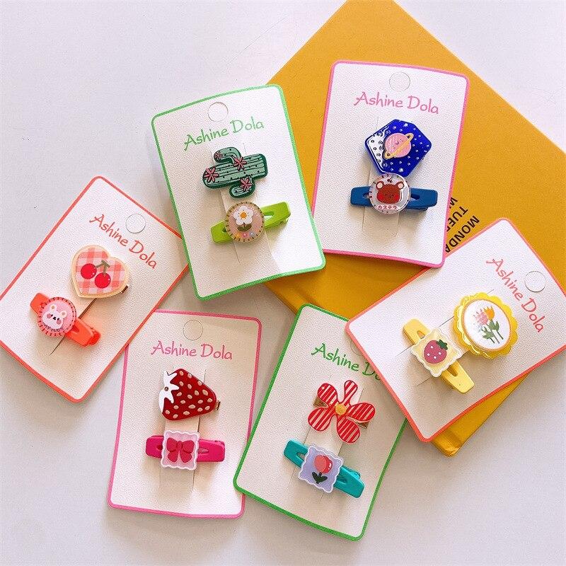 

2шт Лето Симпатичные волосы Pin Kawaii Фрукты Животное Заколки для волос для детей Маленькие девочки Головной убор Девочки Дети Аксессуары для волос
