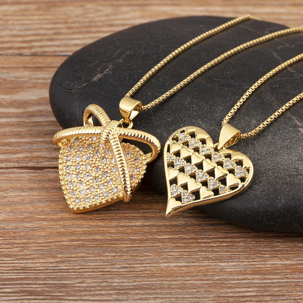 Nidin Hot Sale Heart Shape Inlaid Shiny Crystal Zircon Pendant Necklace 3 Styles For Women Female Wedding Party Jewelry Gifts