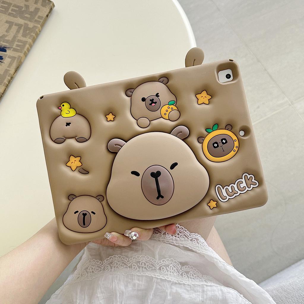 Per iPad 12a 11 A16 10 9 8 7a Custodia per Bambini per iPad Air 2 3 4 5 10.9 2022 Mini 6 7 Pro 11 Carino Capibara Supporto Telescopico Custodia Protettiva per Tablet