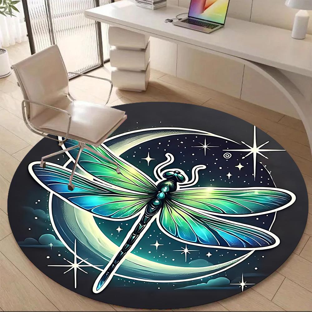 1PC Dragonfly Crescent Office Round Area Rug, Indoor Mat Suitable ForOffice, Under Office Chairs Bedroom Living Room Home Decor, Room Deco, D072