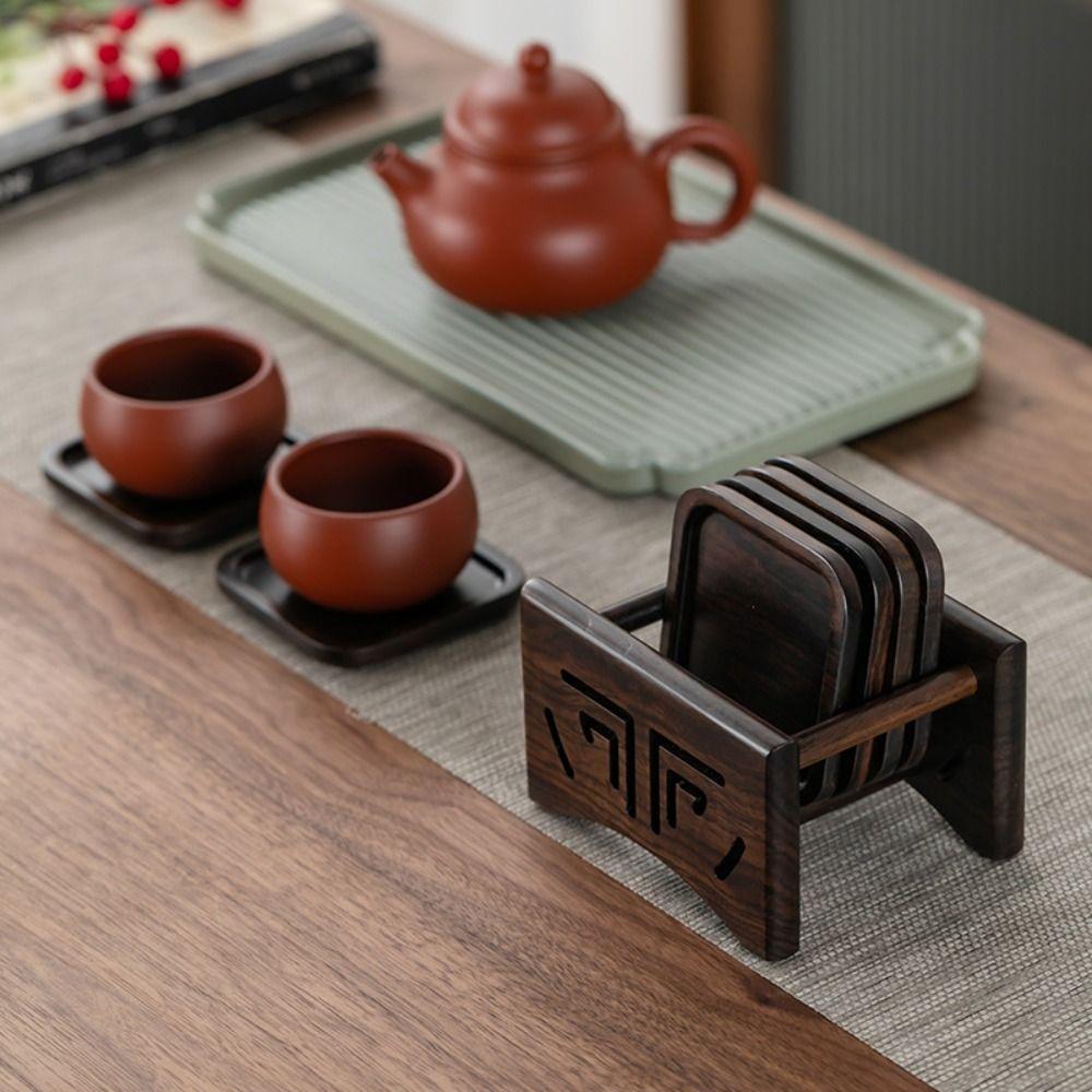 High-End Black Sandalwood Coaster Heat Insulation Heat Resistant Cup Mat Tea Ceremony Accessories Tea Tray Dining Table