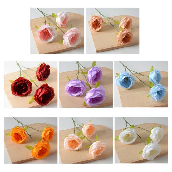 26" Artificial Rose Flower Realistic Fake Silk Rose Flower with Long Stems 3 Heads Full Blooms Faux Flower Branch for DIY Bridal Bouquet Home Wedding