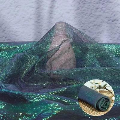 100x140cm Rainbow Laser Yarn Fabric Illusion Color Wrinkled Organza Fabric Texture Designer High-Density Iridescent Organza