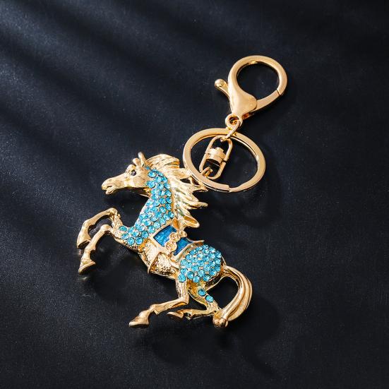 Wealth Horse Car Keyring Rhinestones-Encrusted 3D Zodiac Horse Design Key Chain Metal Charm Bags Keyring
