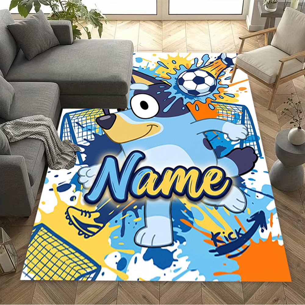Bluey's Soccer Fun Personalized Text Carpet Perfect for Bedrooms Playrooms Living Rooms Outdoor Anti-slip Rug Office home decor