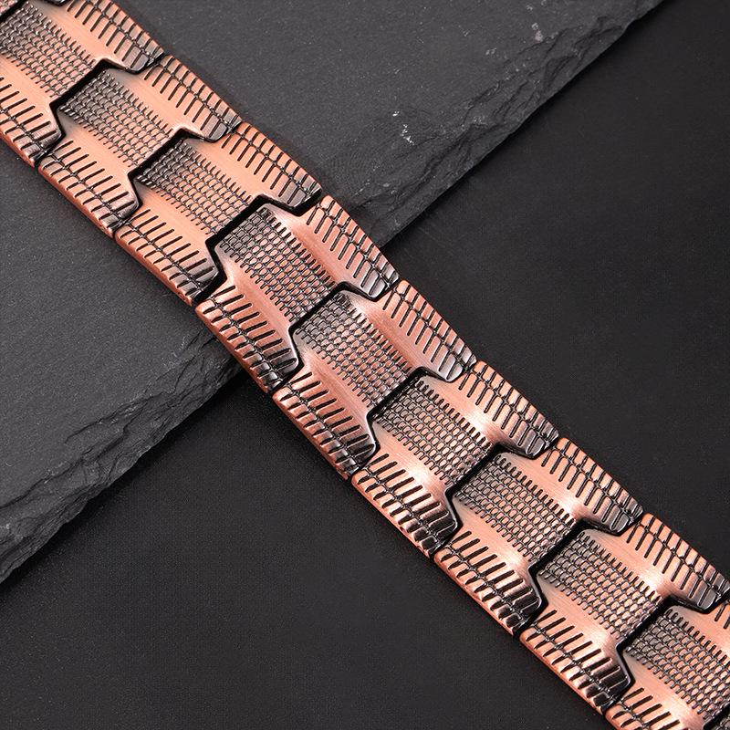 Brățară Magnetică Lată Retro pentru Bărbați, Cupru Roșu, Stil European și American, Bandă Magnetică pe Trei Rânduri.